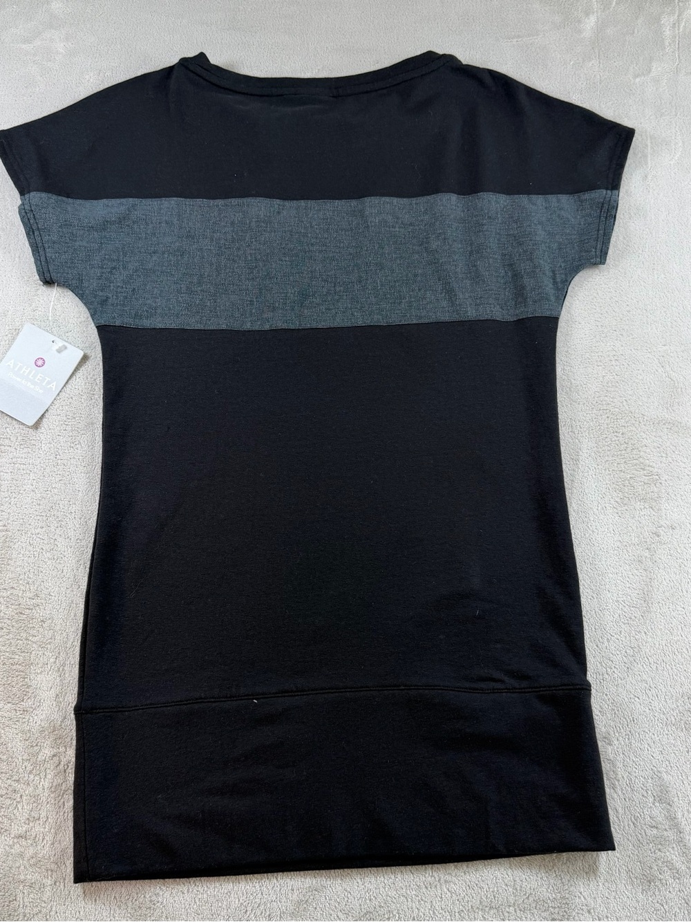 Athleta Energize Boat Neck Dress Womens XS Black Gray Colorblock‎ Cotton Blend - Picture 2 of 8